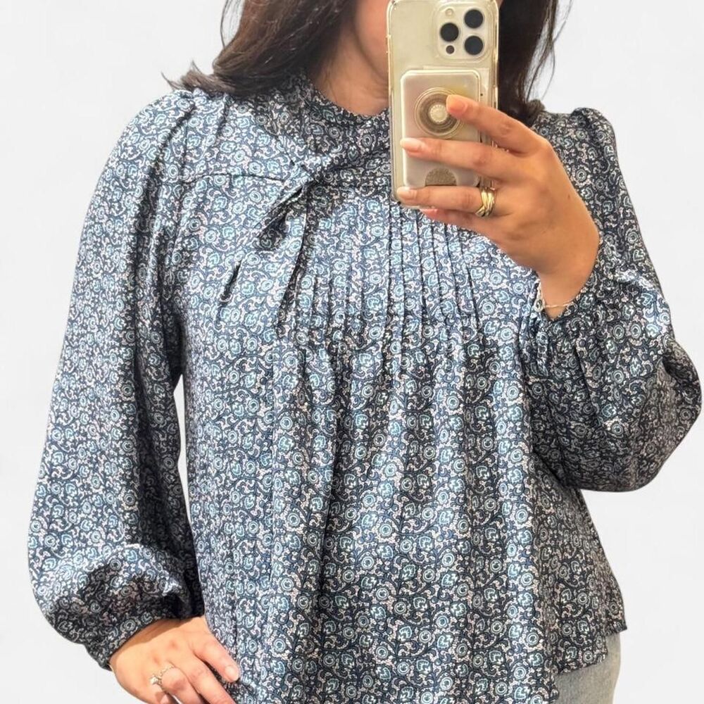 1.STATE blue and white paisley-print blouse, size XL.
